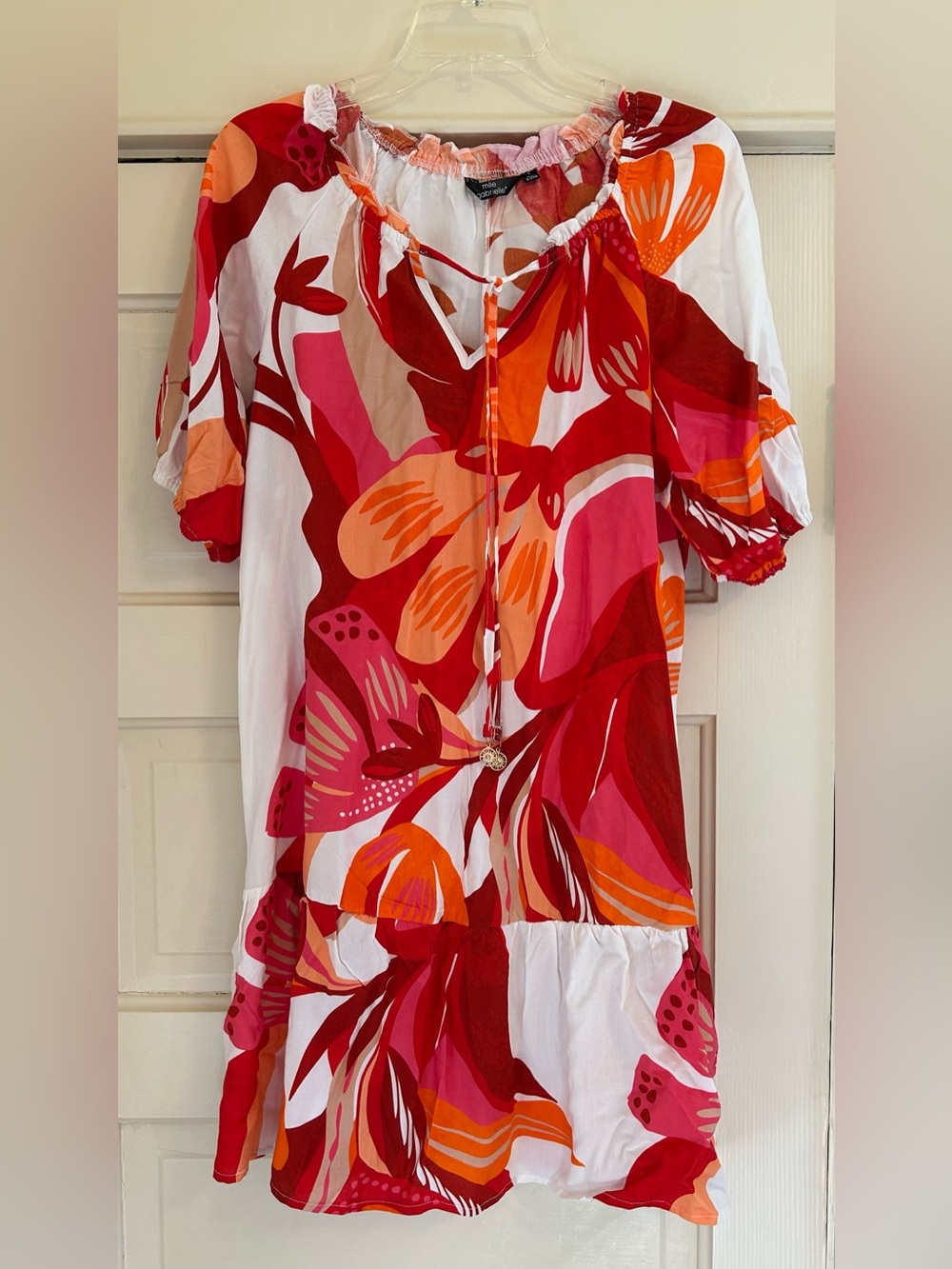 Mlle Gabrielle White Tunic with Red, Pink & Orange Floral Print